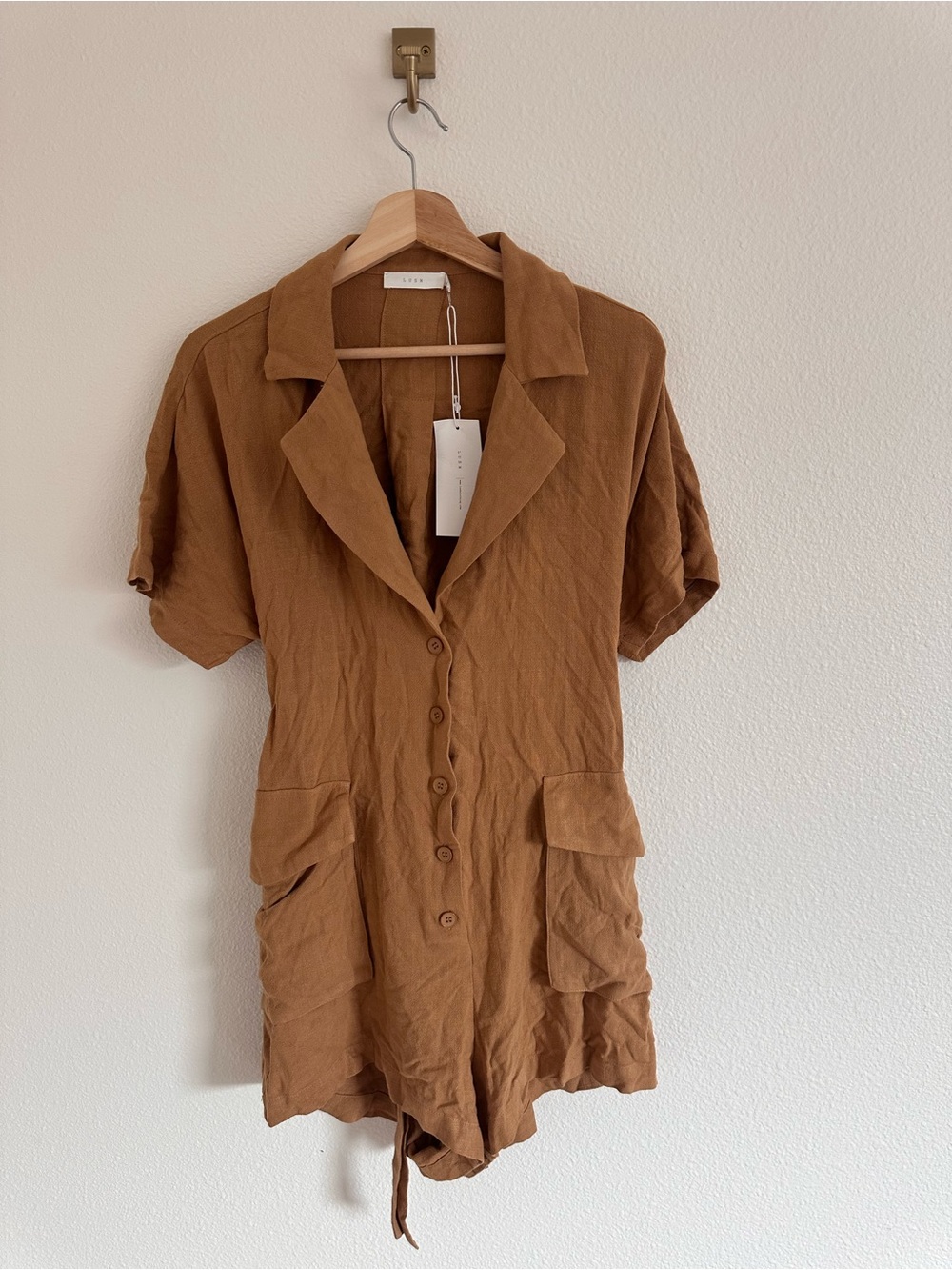 Lush Tan Collared Button-Front Romper
